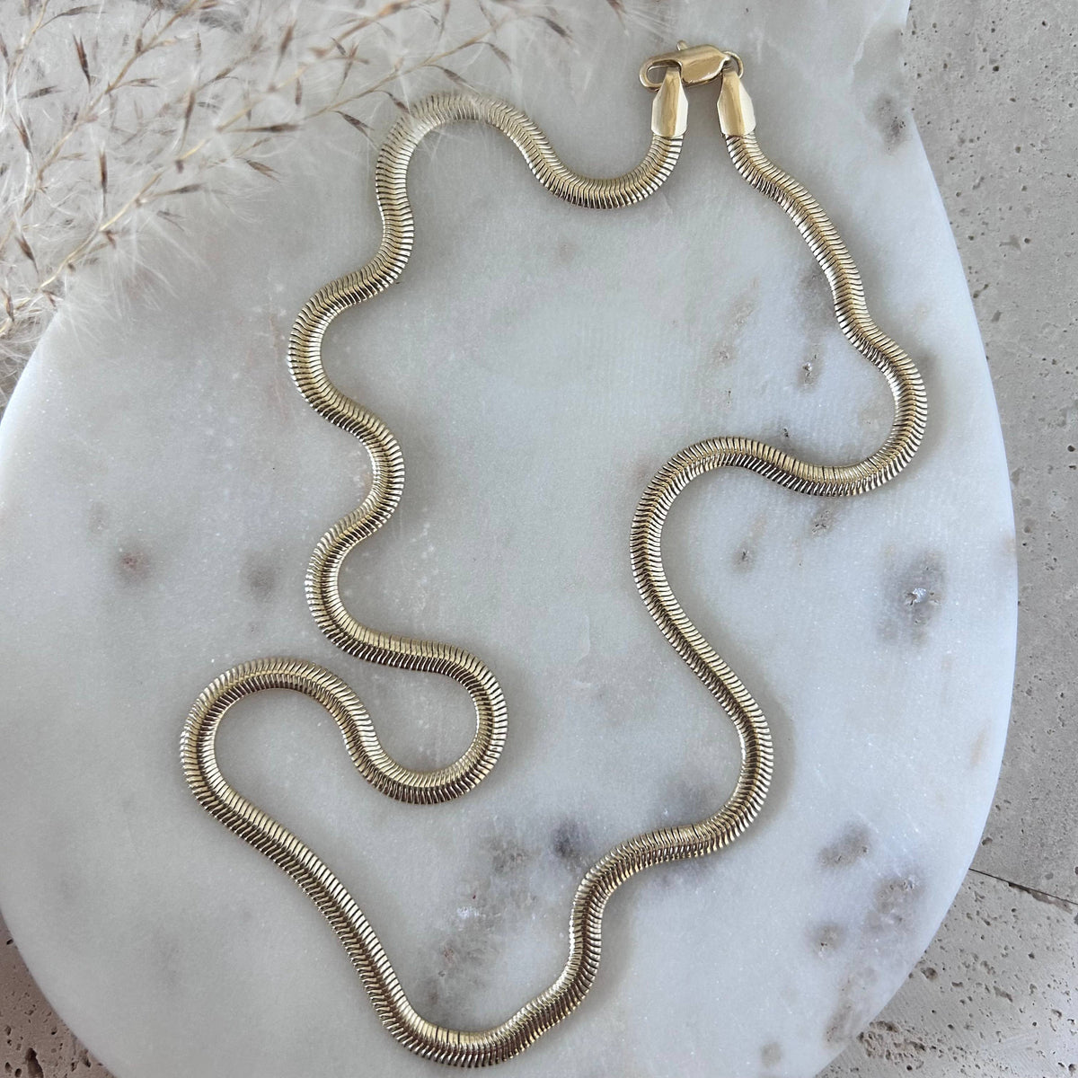 Snake chain herringbone flat link necklace gold filled