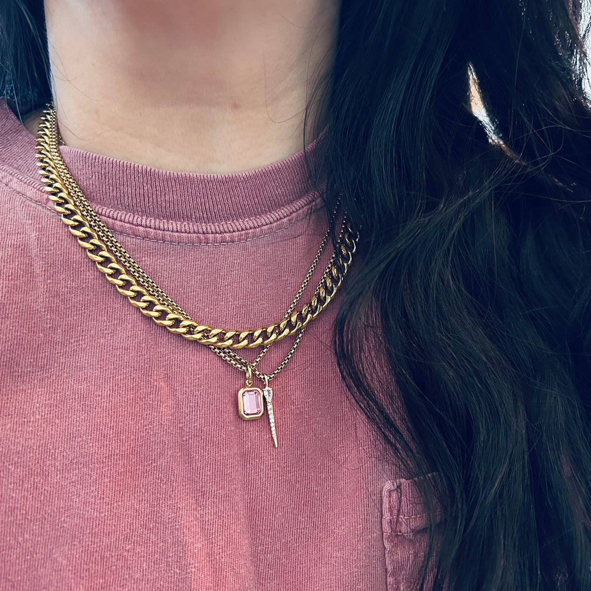Crystal Pendant Necklace 18k gold plated box chain