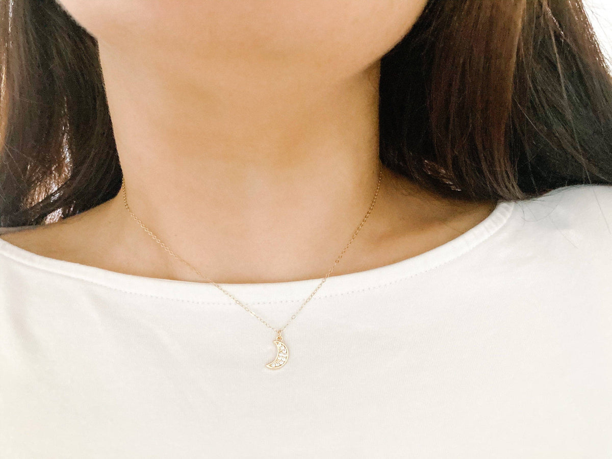 Gold Crescent Moon Charm Pendant Necklace 14K gold filled