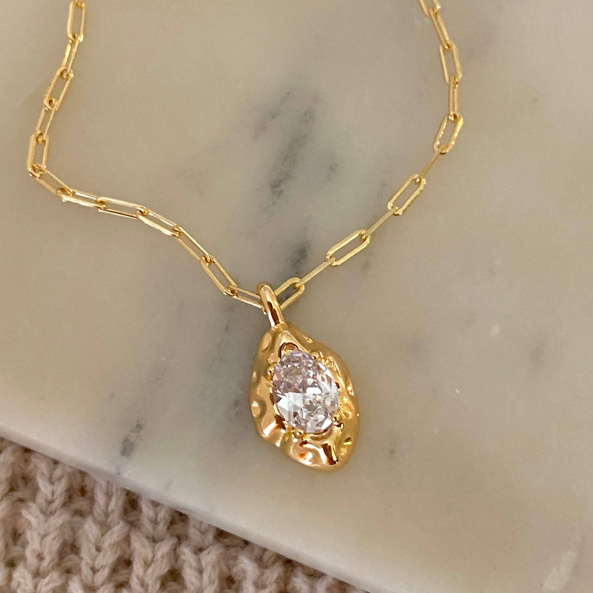 Glass Rock Necklace GP Charm Pendant 18k Gold Filled Chain