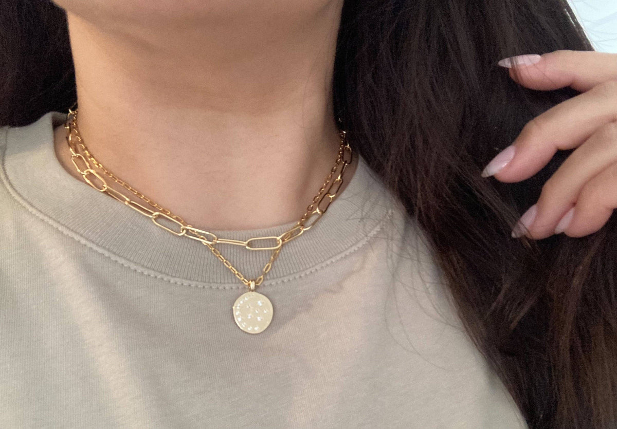 Coin Medallion zircon 18k gold filled Necklace waterproof
