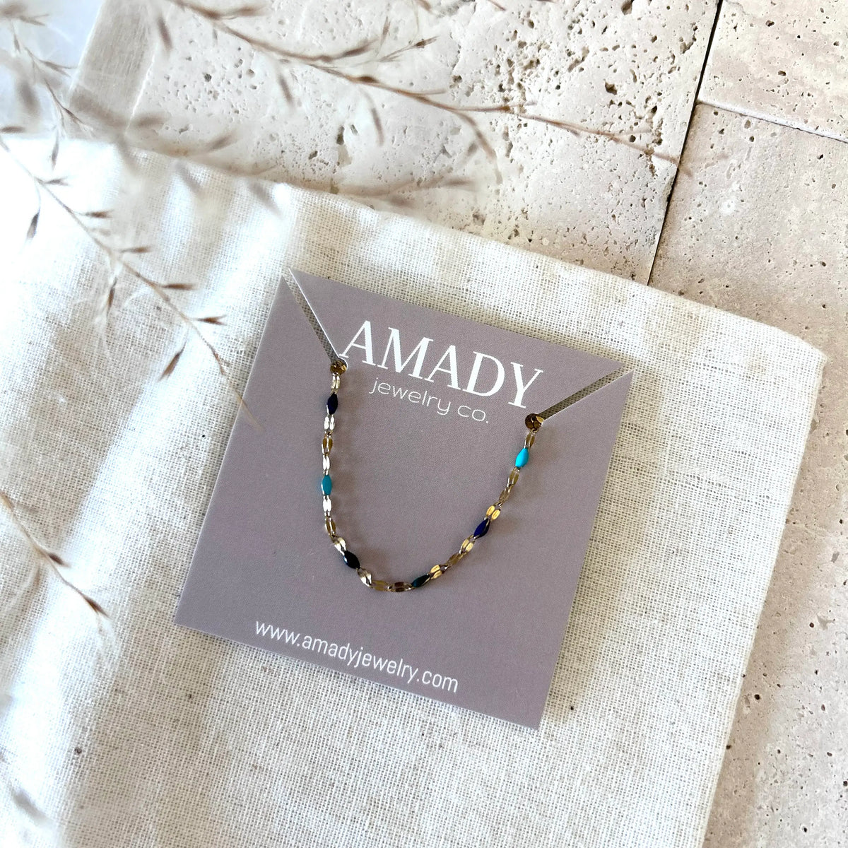 Shades of blue choker collar chain necklace 18k gold plated