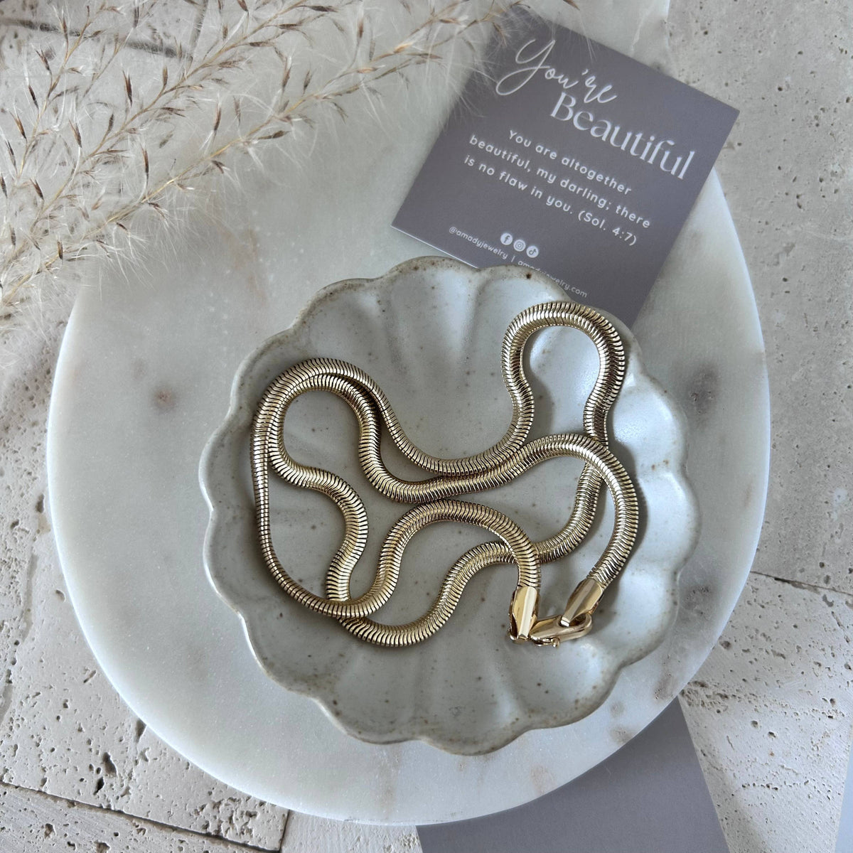 Snake chain herringbone flat link necklace gold filled