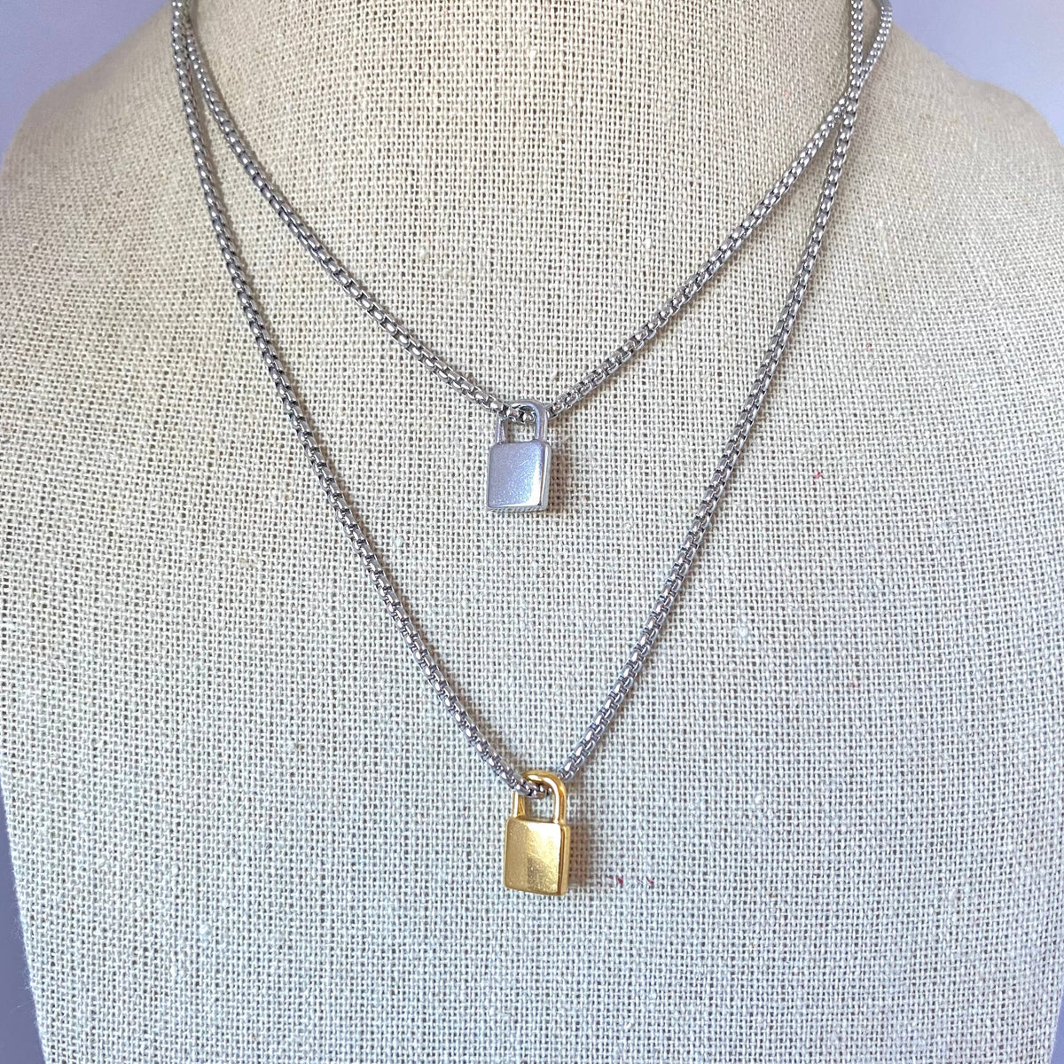 Silver or gold Padlock charm pendant necklace stainless stee