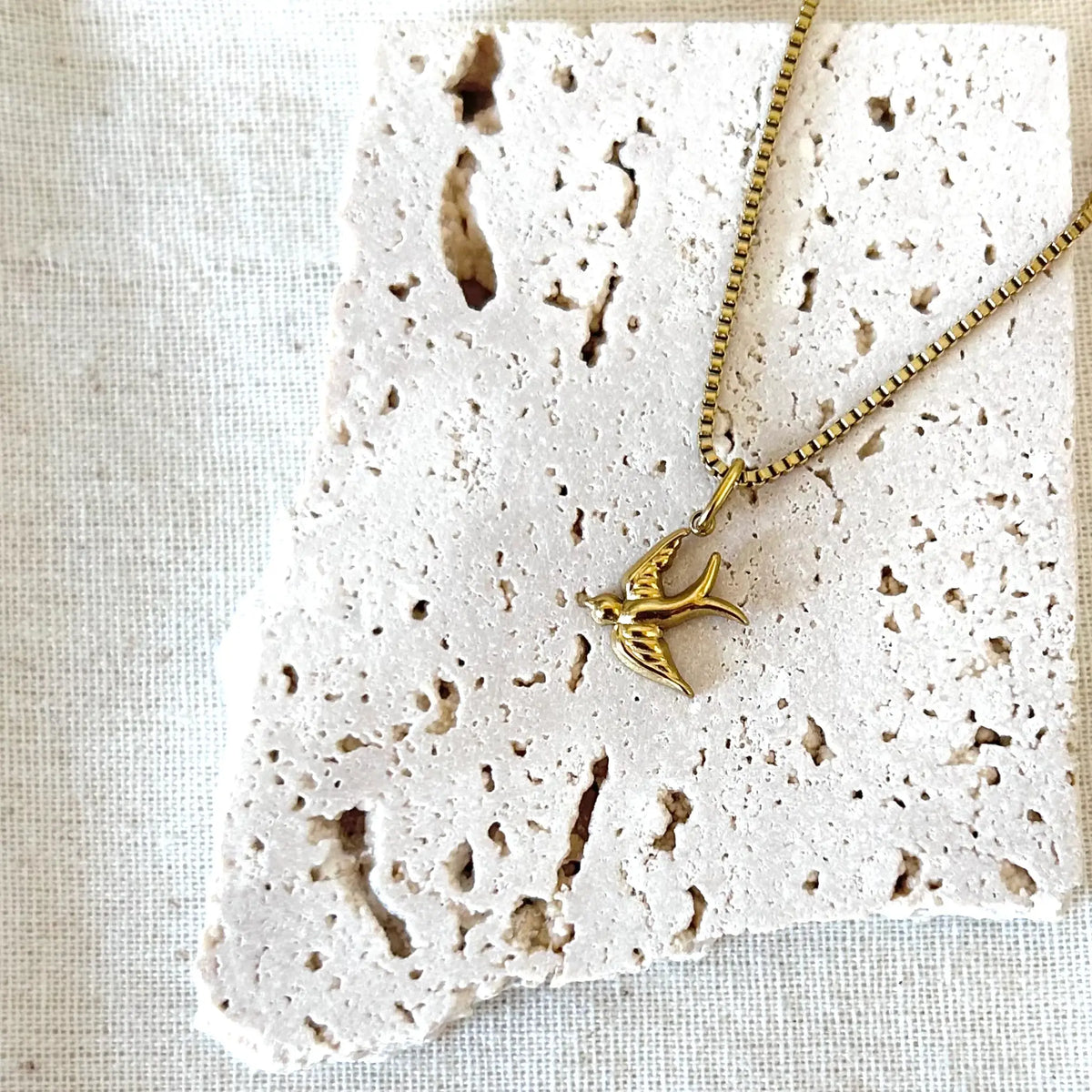 Bird necklace dainty Swallow charm pendant strand 18k gf