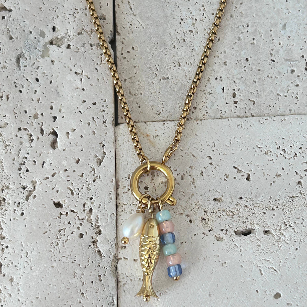 Summer necklace pendants removable fish stones pearl