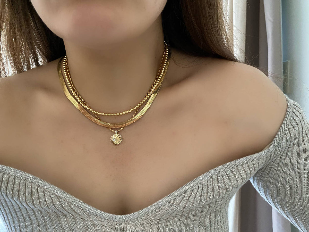 Sunburst sunrise zirconia gold plated necklace silver ombre