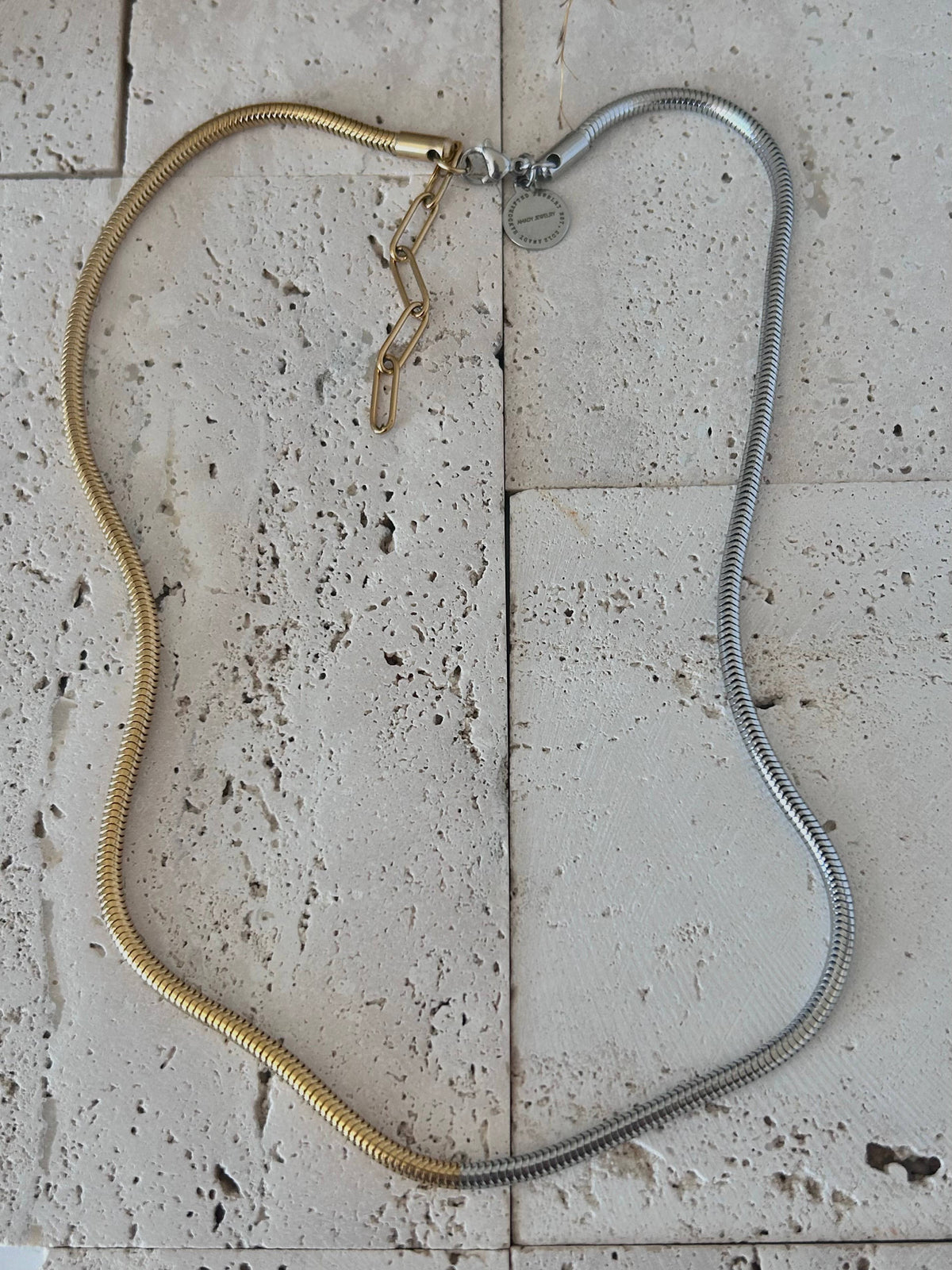 Gold Silver snake chain necklace two double tone ombre