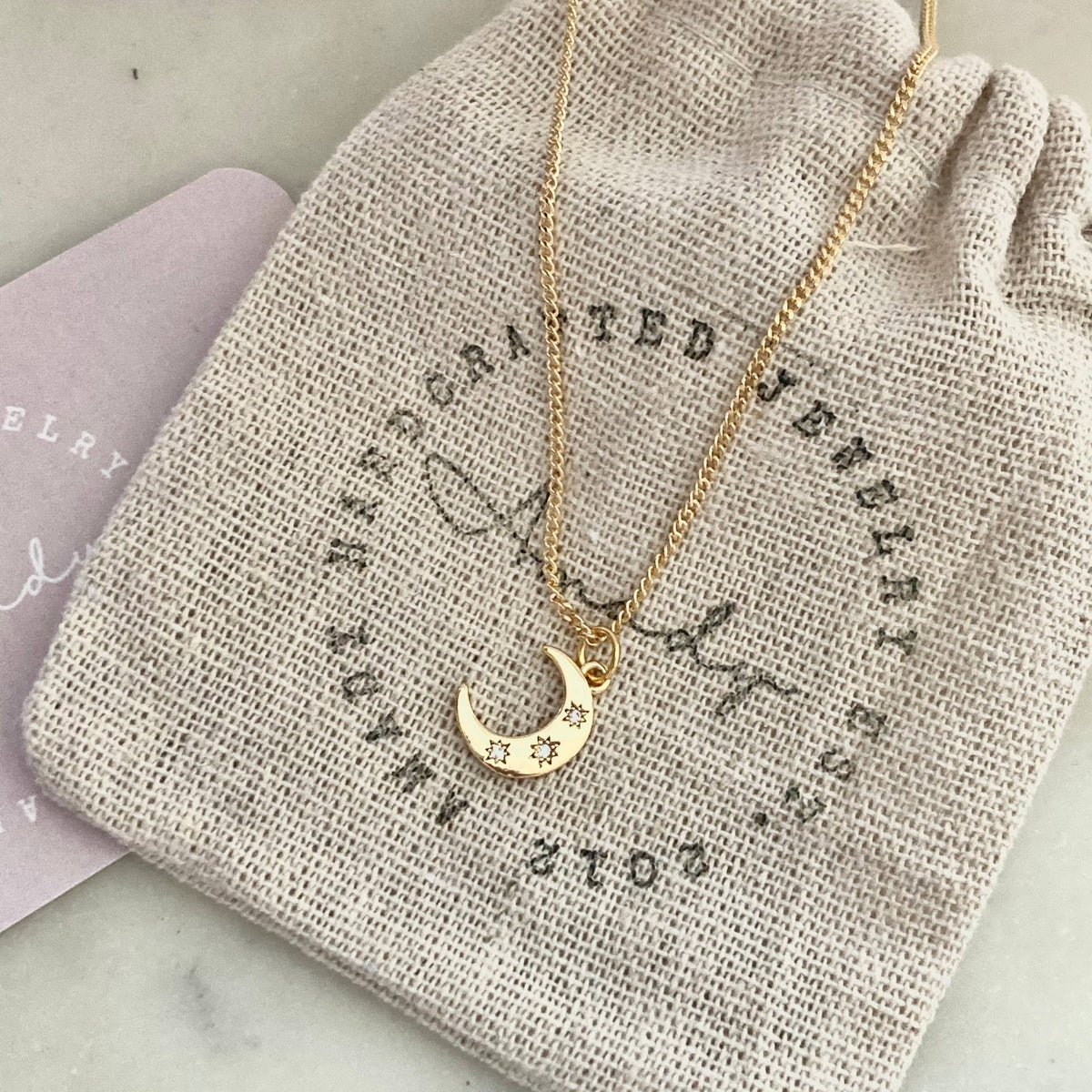 Crescent Half Moon 18K gold filled necklace waterproof