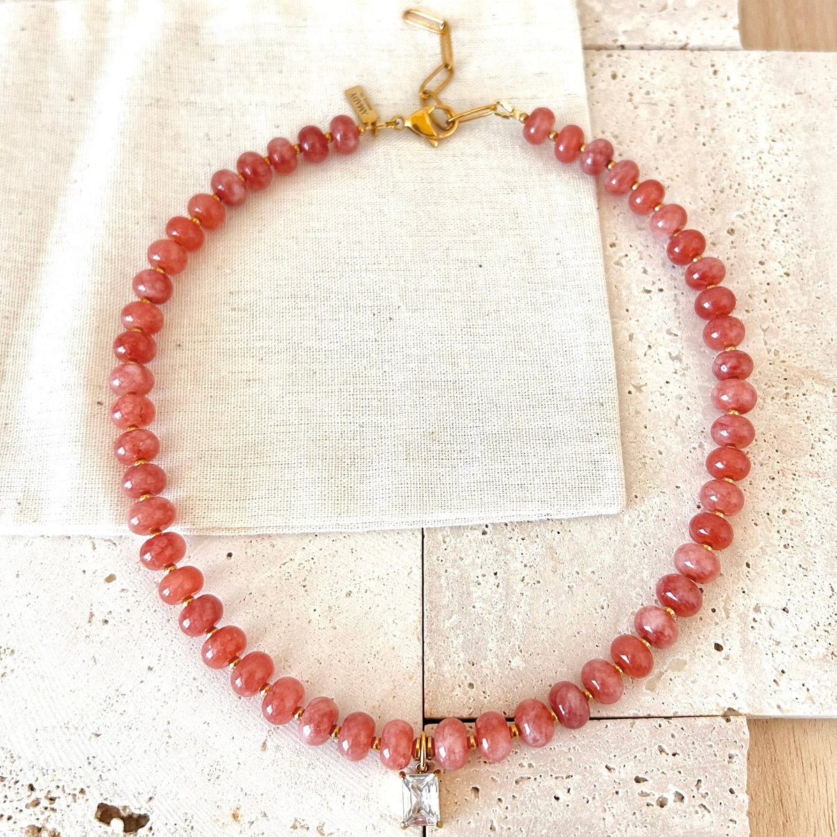 Beaded necklace natural stone rondelle