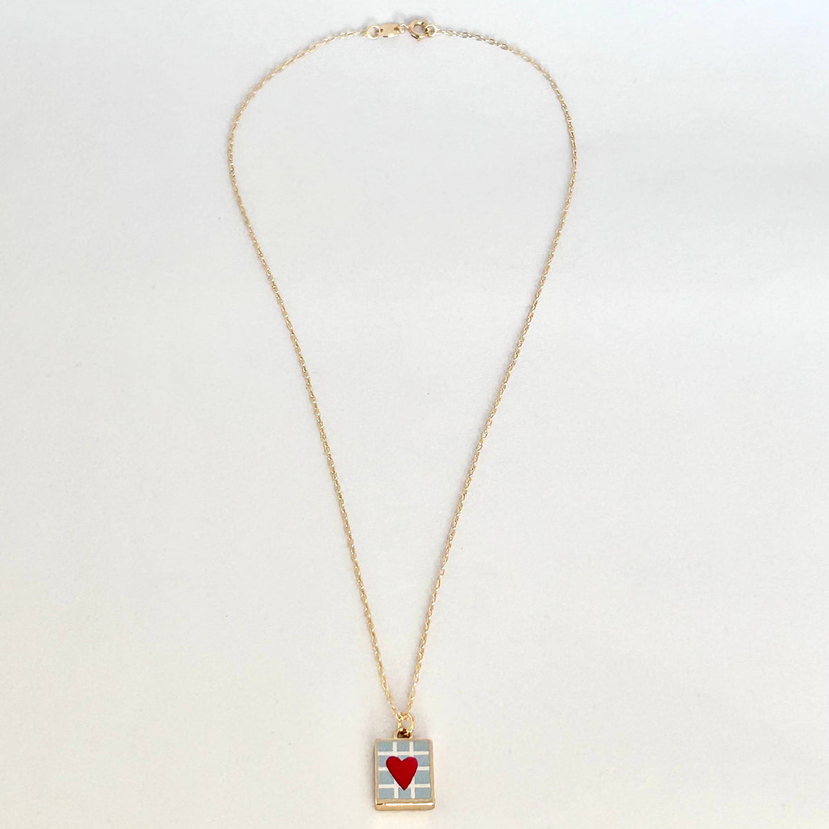 Red Heart card charm pendant necklace 18k gold filled