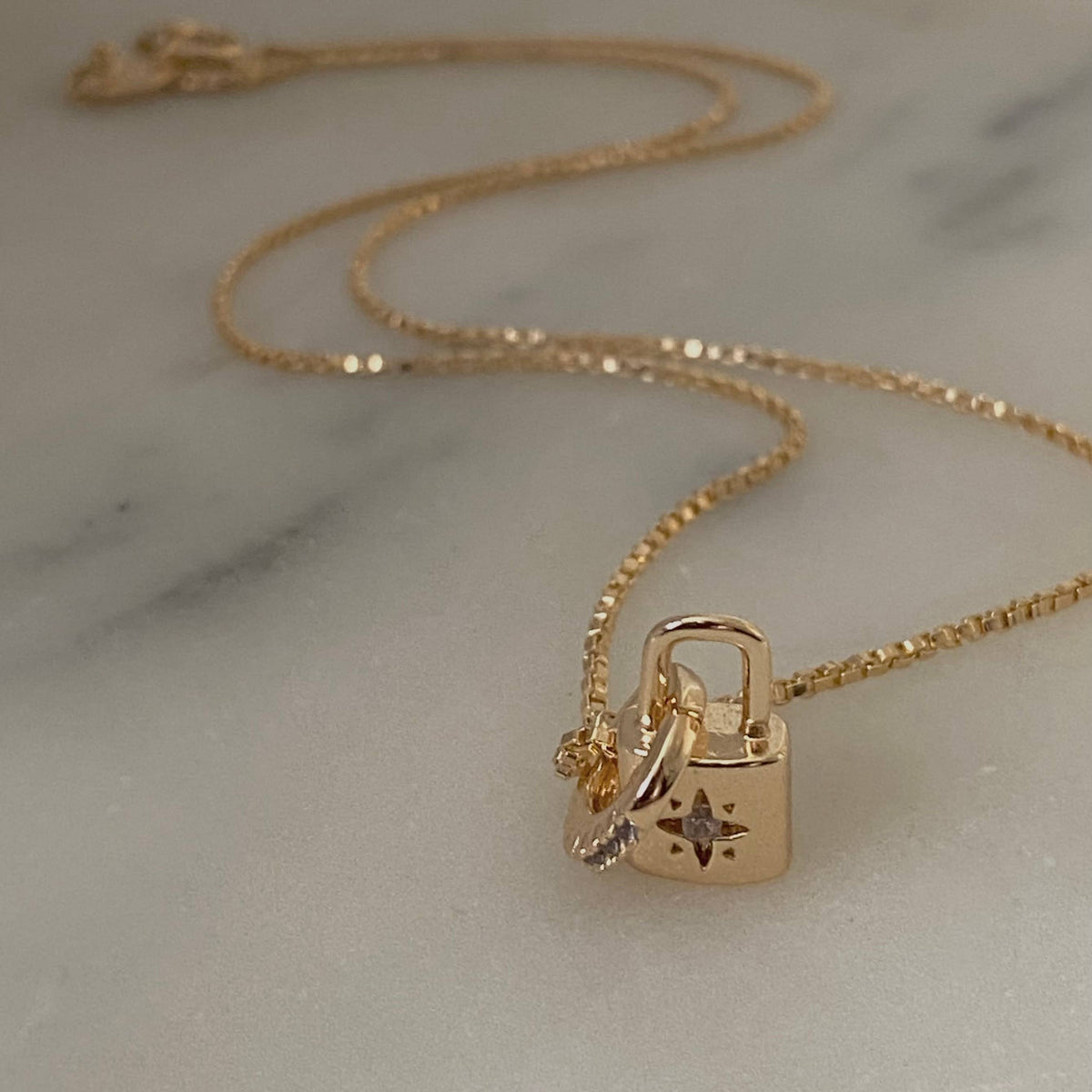 Little padlock gold plated lock charm 18k gold chain
