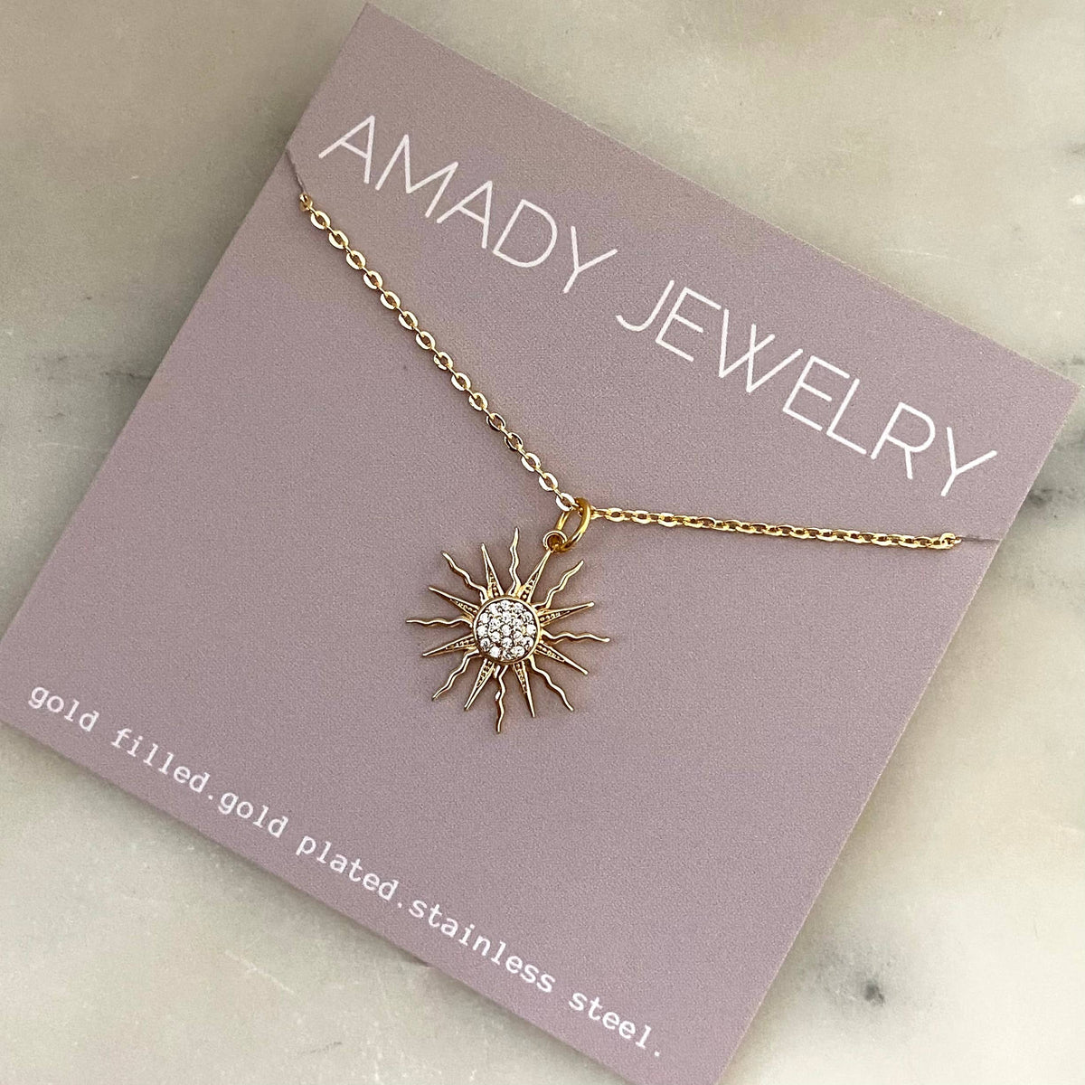 Sun crystal charm necklace 18k gold plated sunrise