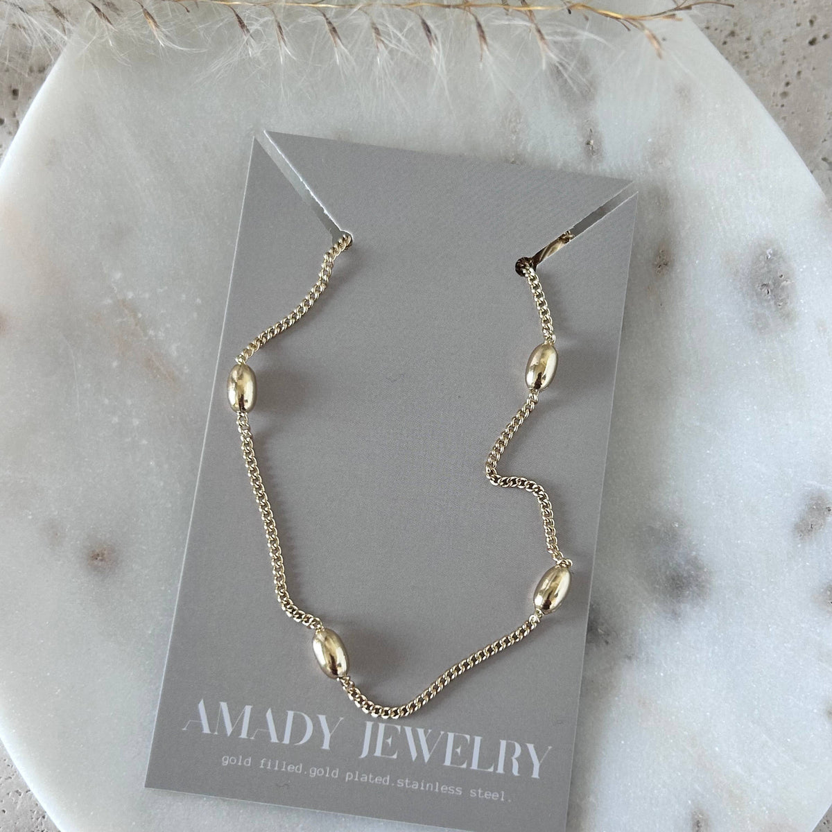 Beaded layering chain necklace 14k gold filled 18 inches