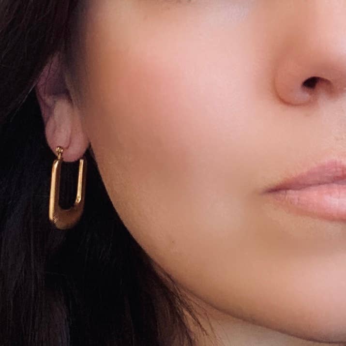 Textured Long Hoop Earrings lightweight stainless steel