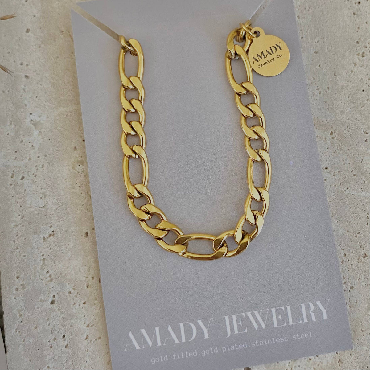 Figaro curb chain layering bracelet 18k gold plated
