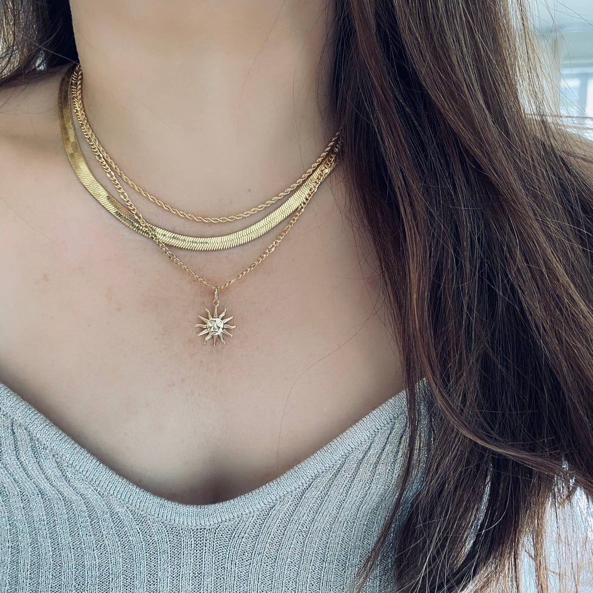 Sun sunrise necklace 18k Gold Filled cuban chain sunshine
