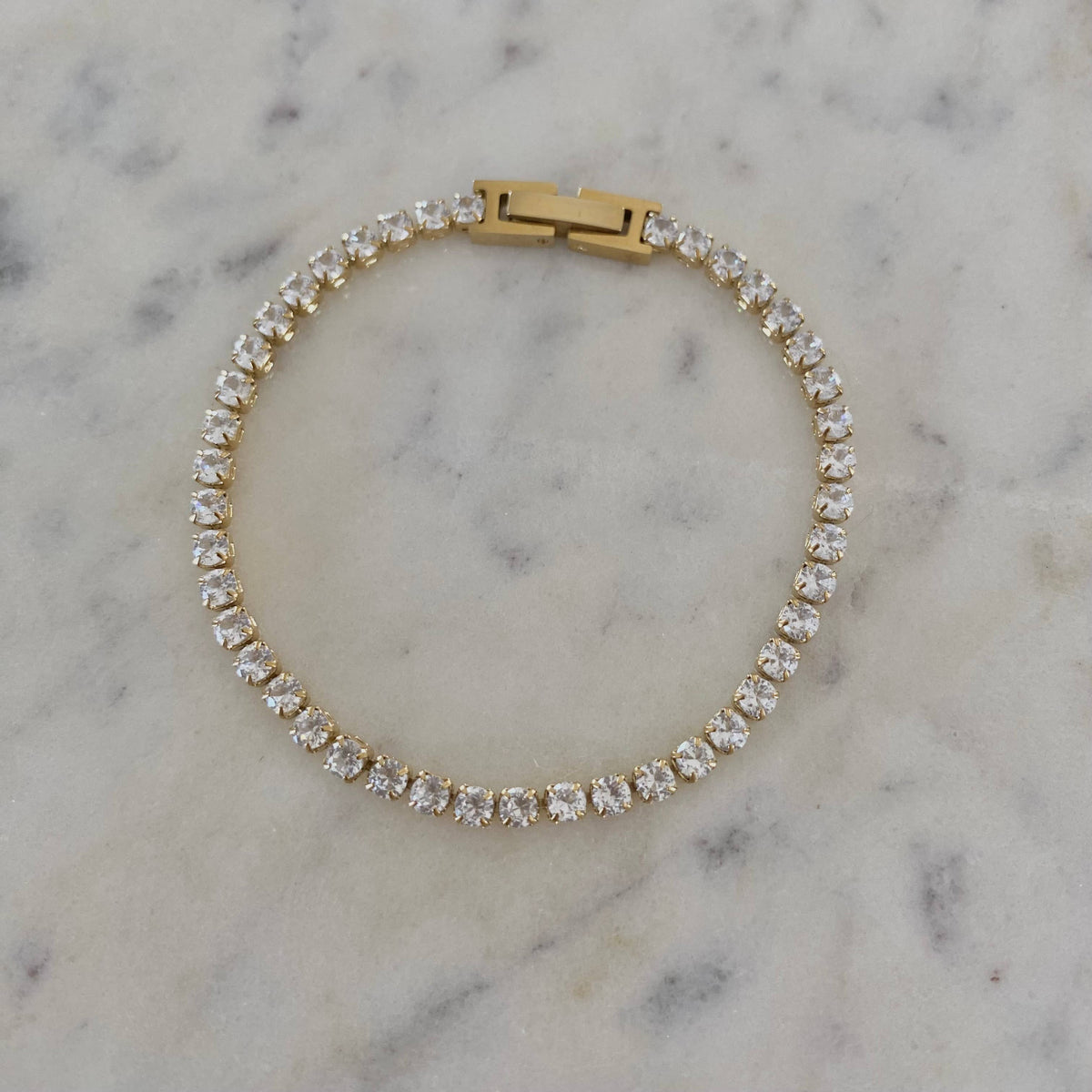 Tennis 3mm Cubic Zirconia Stainless Steel 18k Gold Bracelet
