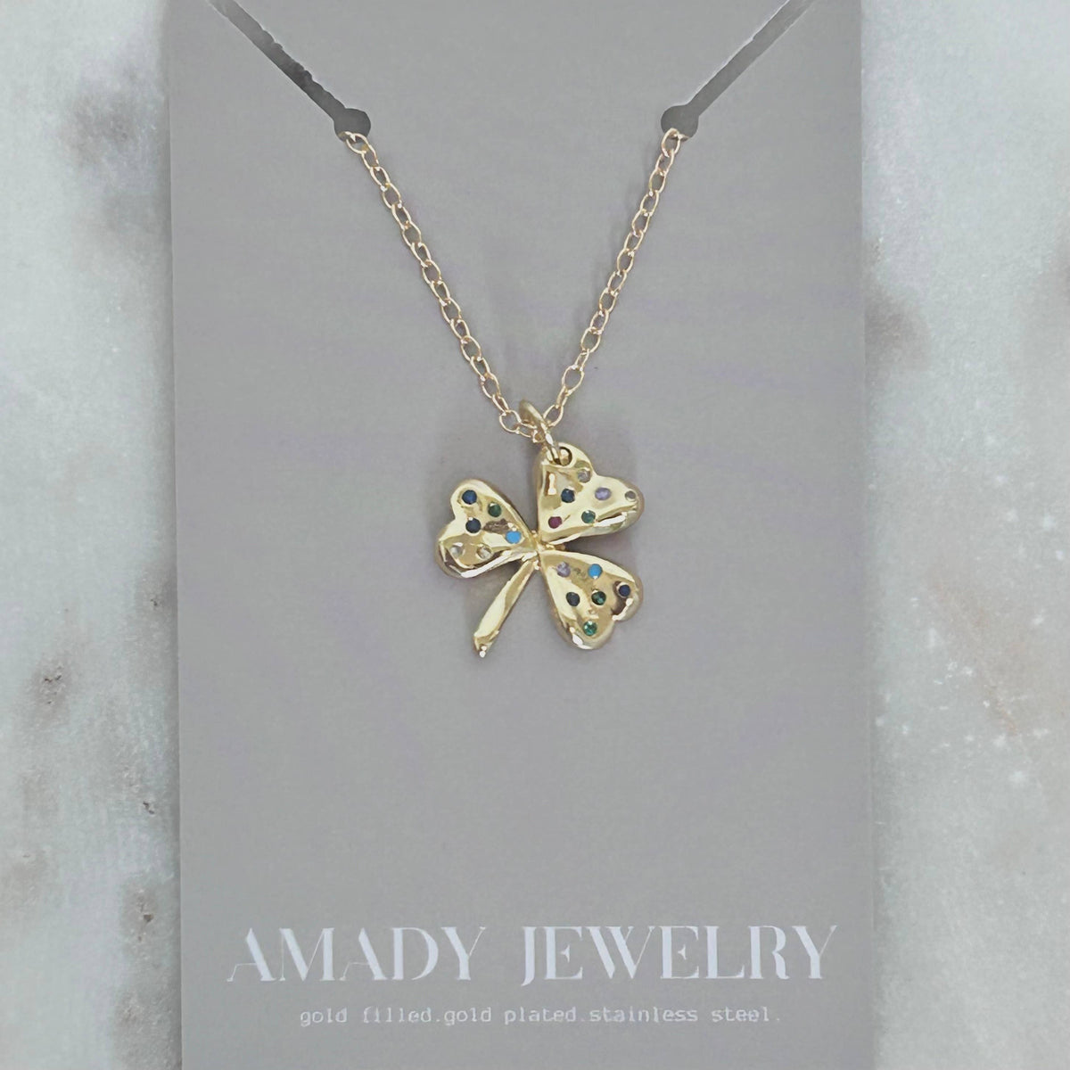 Shamrock leaf pendant 18k gold filled chain necklace lucky
