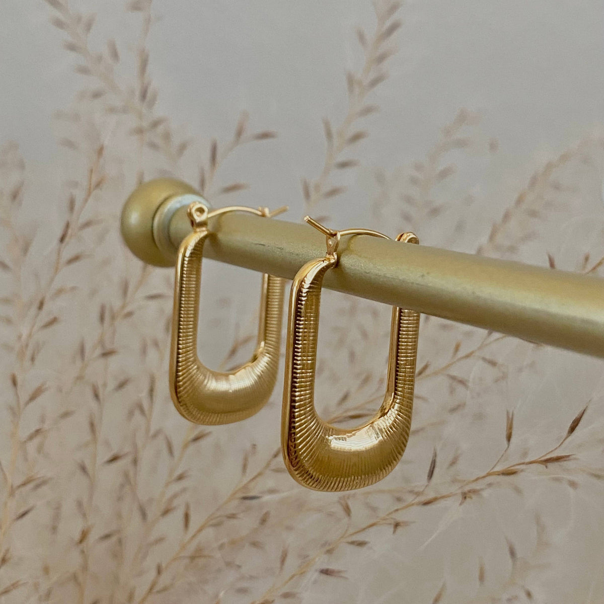 Textured Long Hoop Earrings lightweight stainless steel
