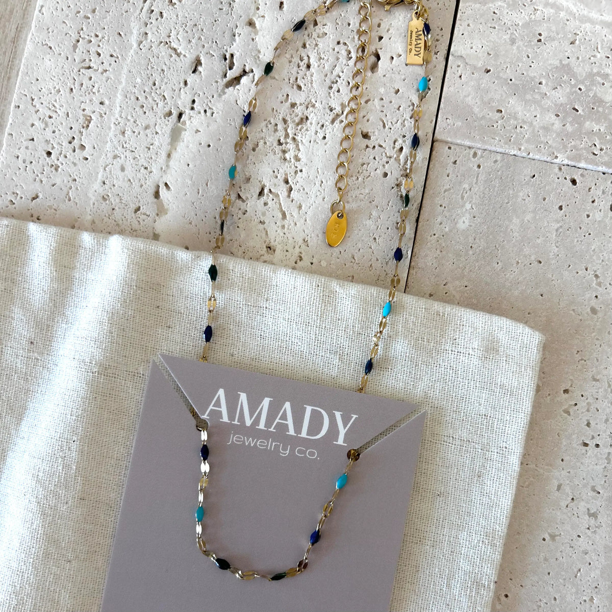 Shades of blue choker collar chain necklace 18k gold plated