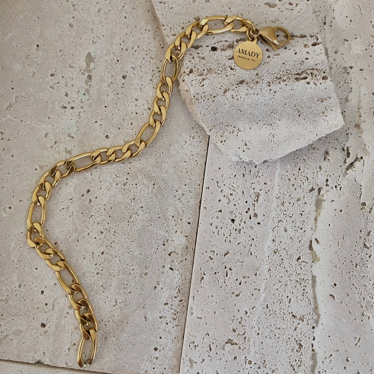 Figaro curb chain layering bracelet 18k gold plated