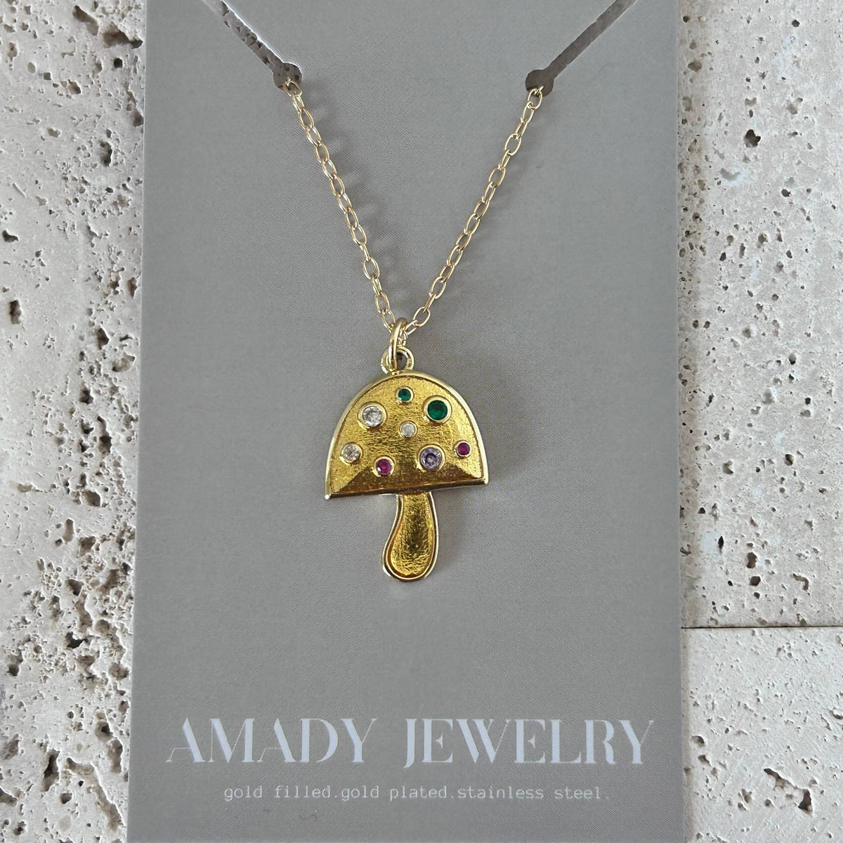 Small mushroom pendant necklace colorful spring summer chain