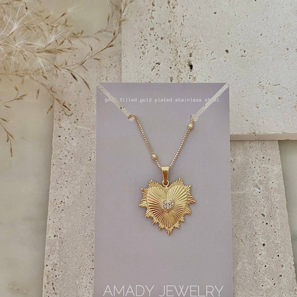 Heart Charm Pendant Satellite Chain 18k Gold Filled