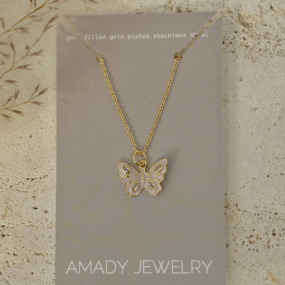 Butterfly pendant necklace pastels color 18k gold filled
