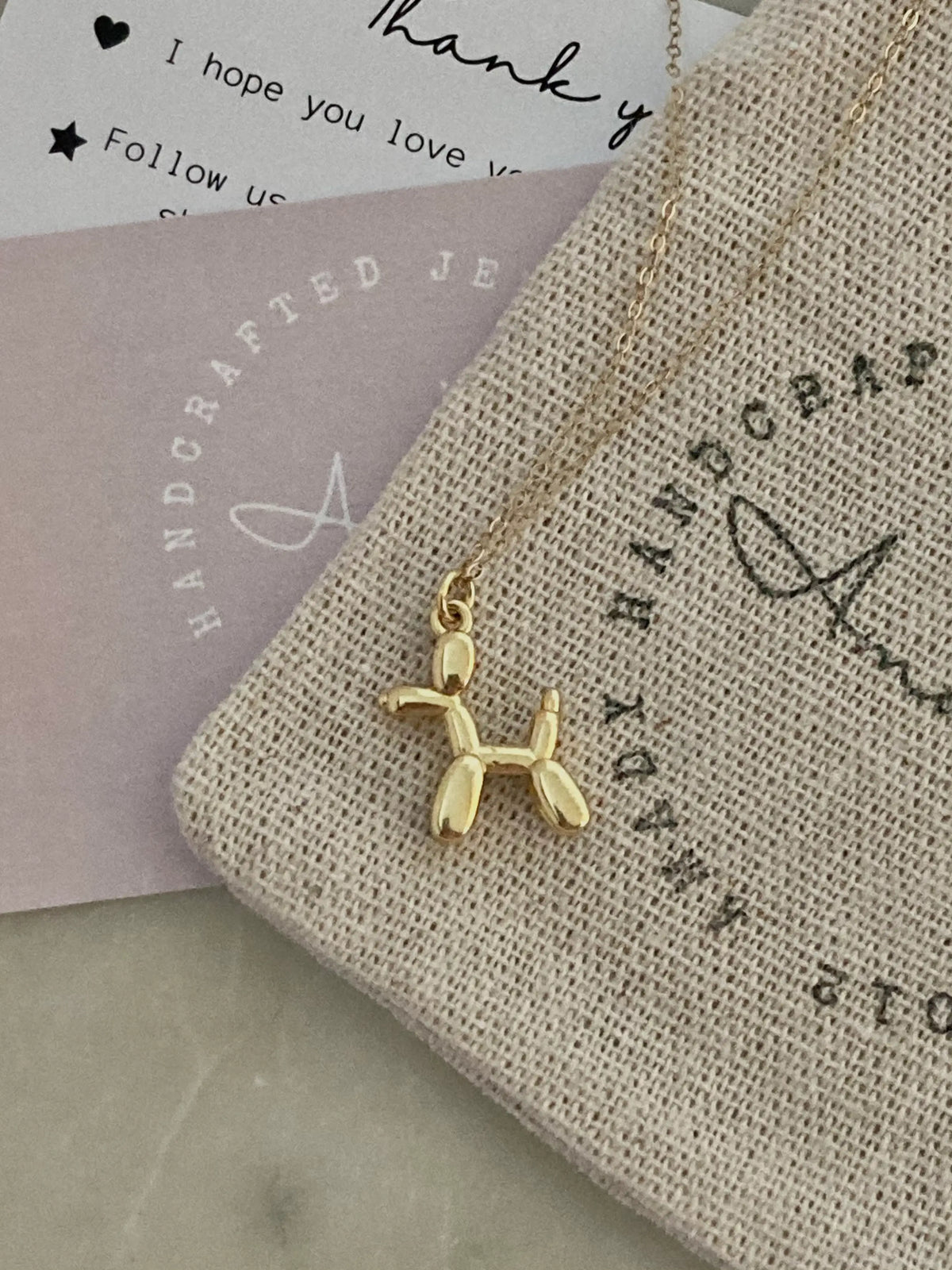 Balloon gold dog necklace, puppy ballon necklace, little dog
