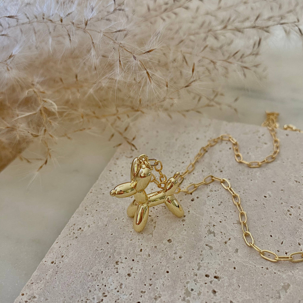 Big Balloon Dog Necklace on a Paperclip gold filled chain