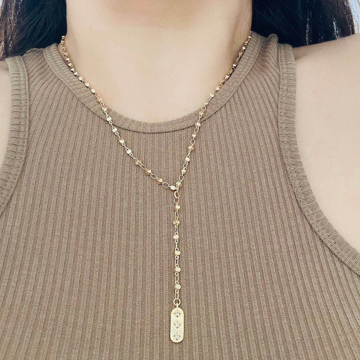 Lariat necklace rosary beaded chain star pendant lariat gold