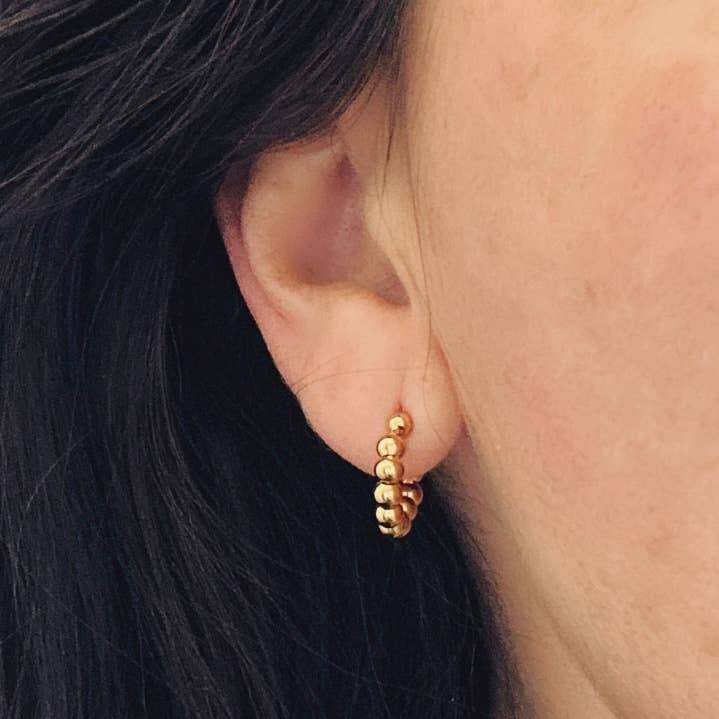 Mini Beaded Hoops Earrings 18k Gold Filled 15mm layering