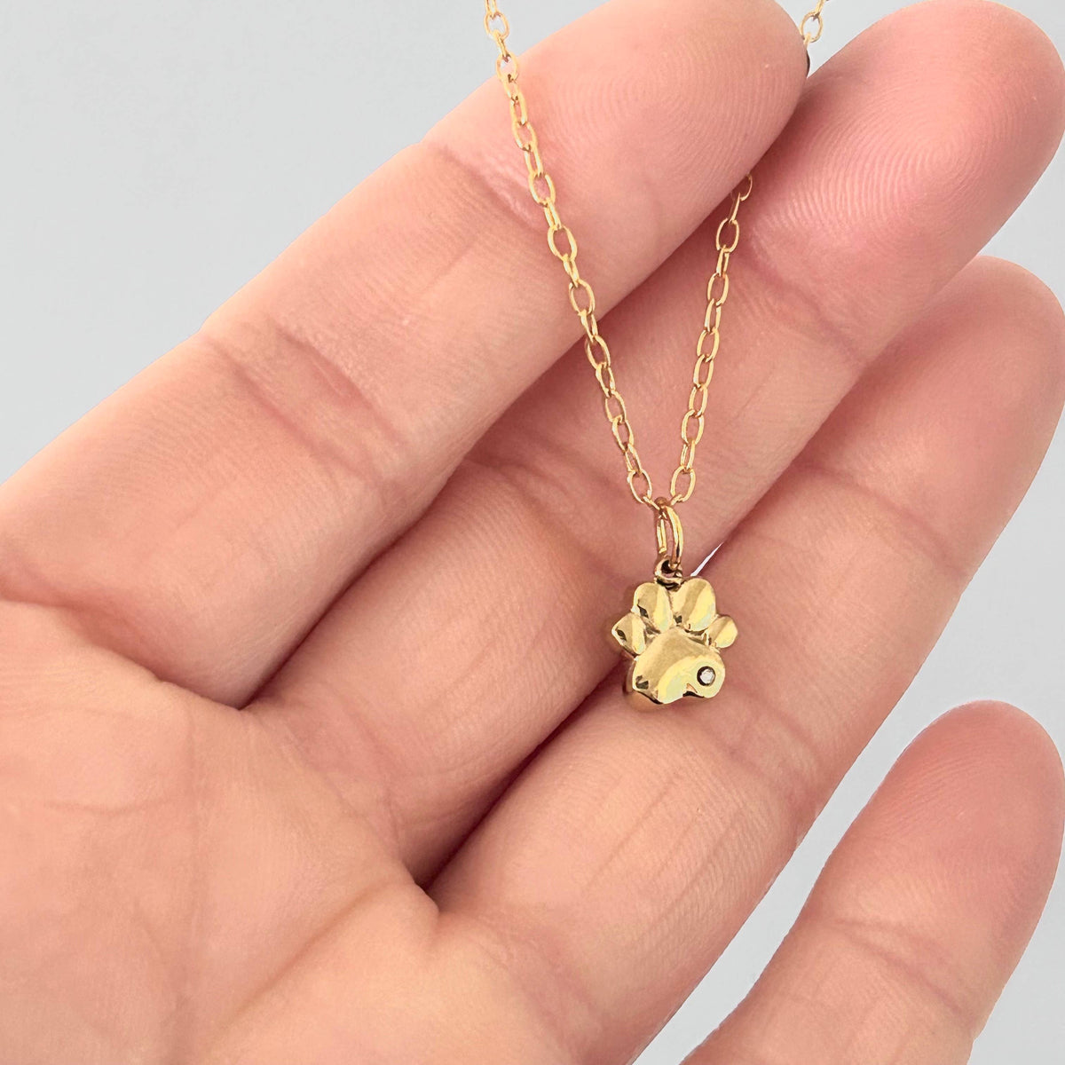 Dog paw charm pendant necklace gold filled stainless steel