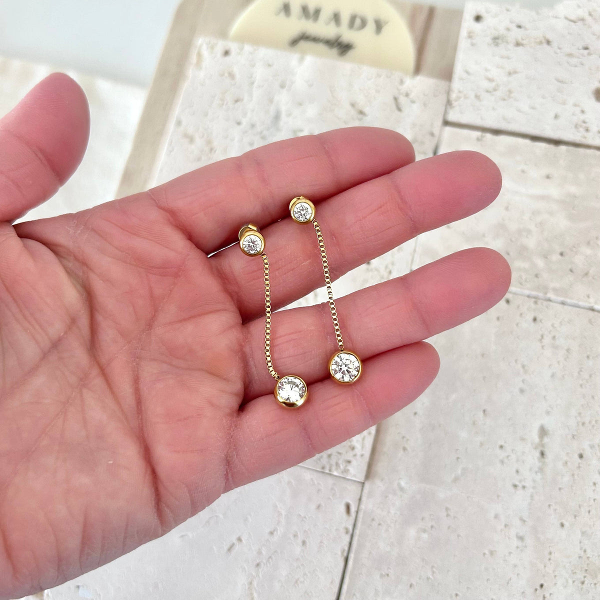 Gold beaded drop long dangle earrings with crystals