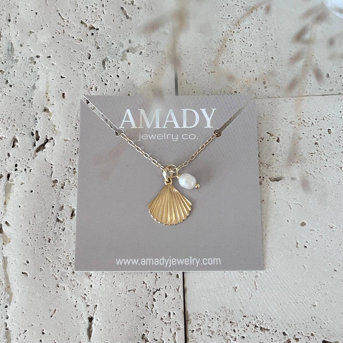 Seashell pearl pendant dainty necklace 14k gold filled