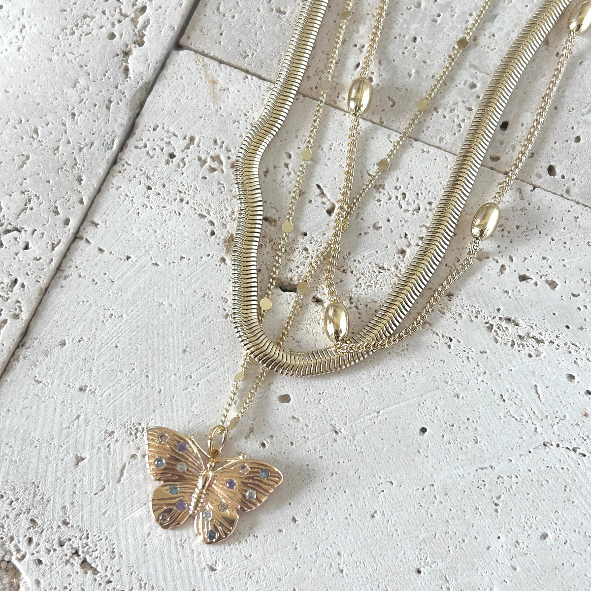 Butterfly necklace colorful crystals on it water resistant