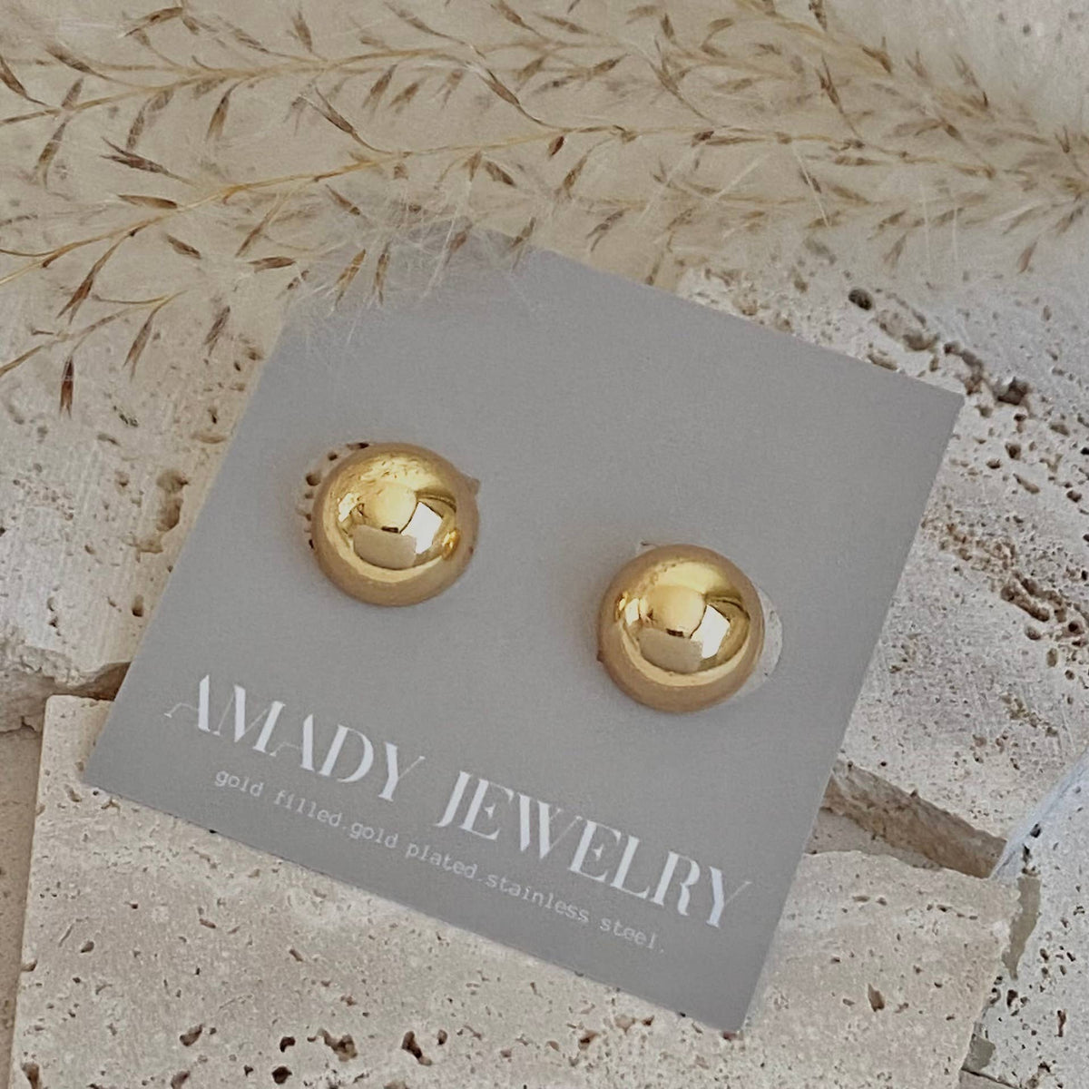 Half Dot Stud Post earrings 18k Gold Filled statement