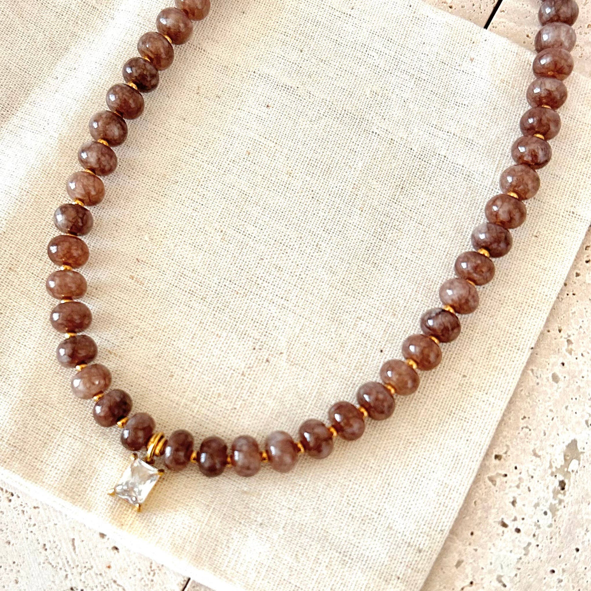 Beaded necklace natural stone rondelle