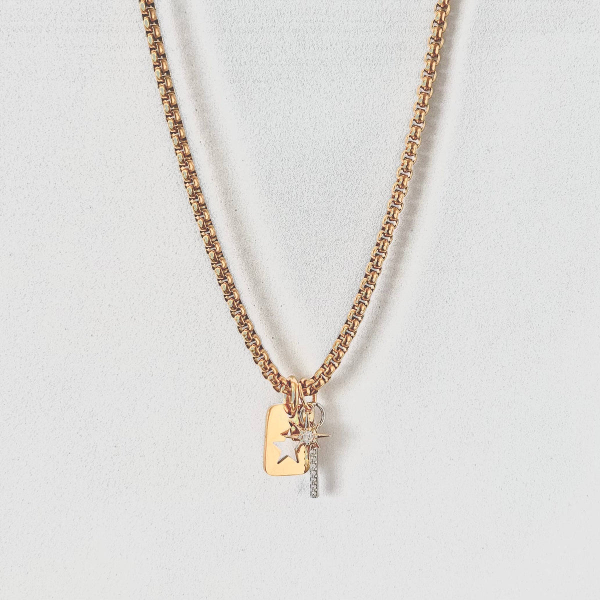 Star tag bar layering necklace gold plated stainless steel