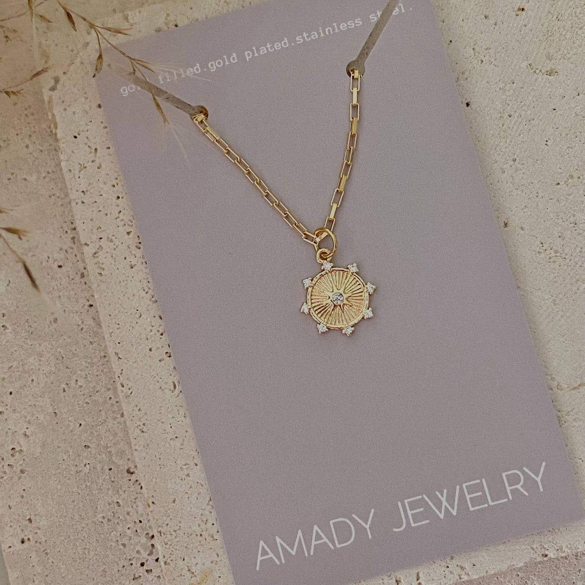 Coin Star Charm Pendant Necklace Paperclip Link Chain 18k gf
