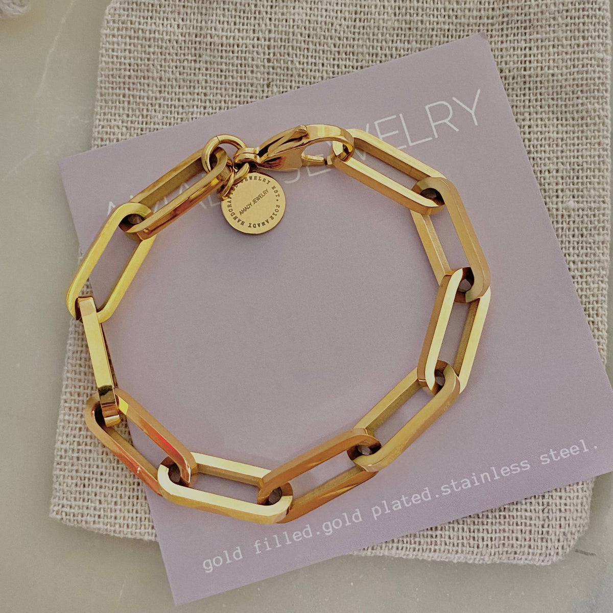 Paperclip Link Chain Bracelet 18k Gold Plated StainlessSteel