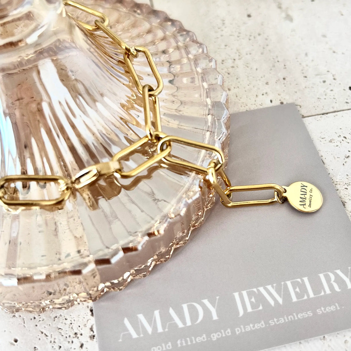 18k Gold Plated Paperclip Link Necklace Choker Lariat