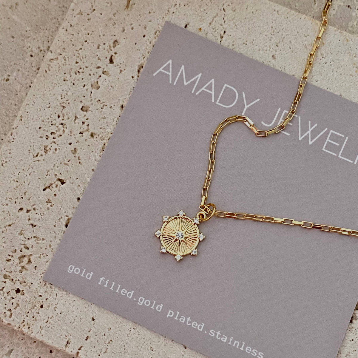 Coin Star Charm Pendant Necklace Paperclip Link Chain 18k gf