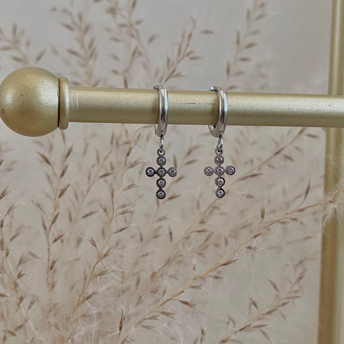 Silver Cross Huggies' Earrings Stainless Steel