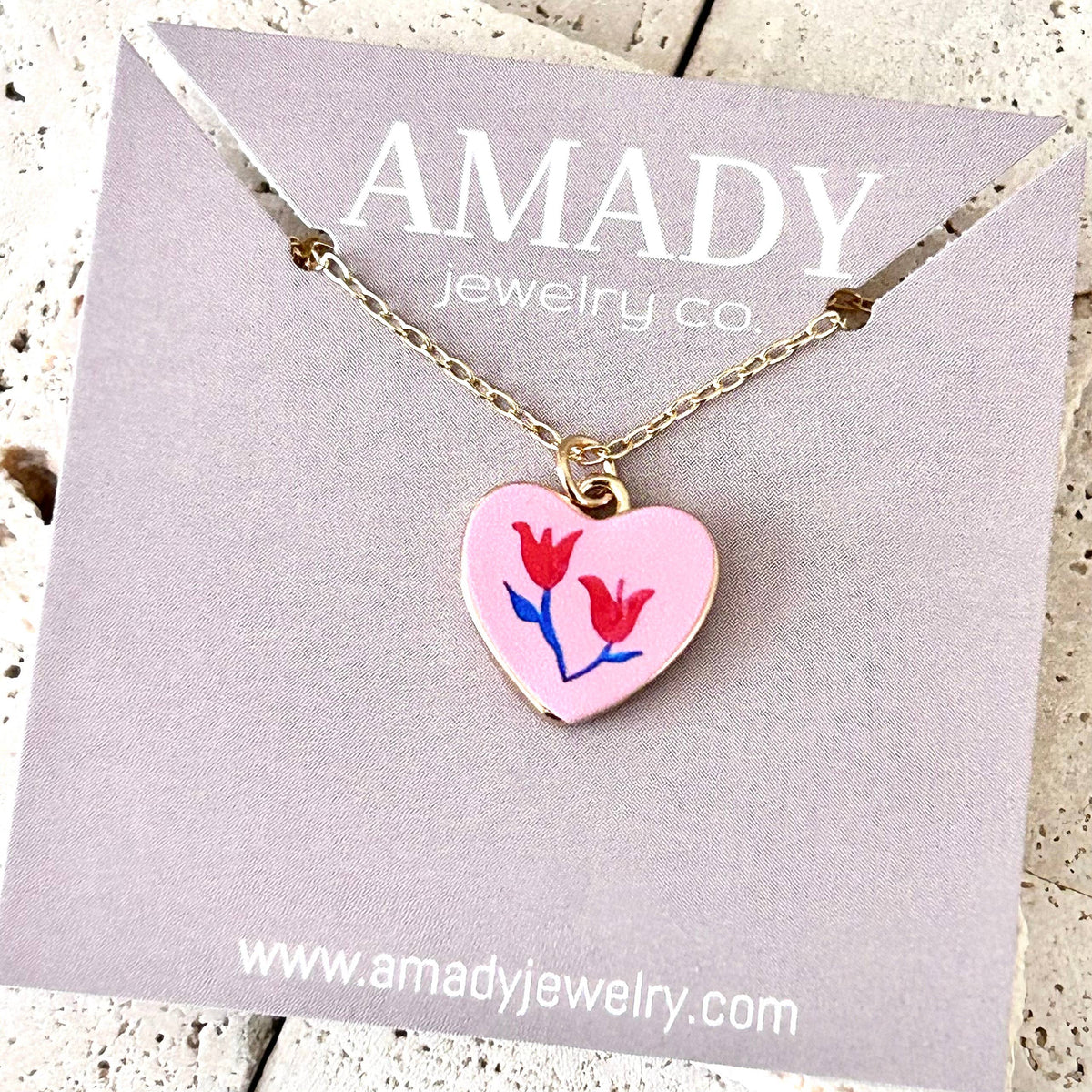 Flowers Heart shape pendant necklace 18k gold filled