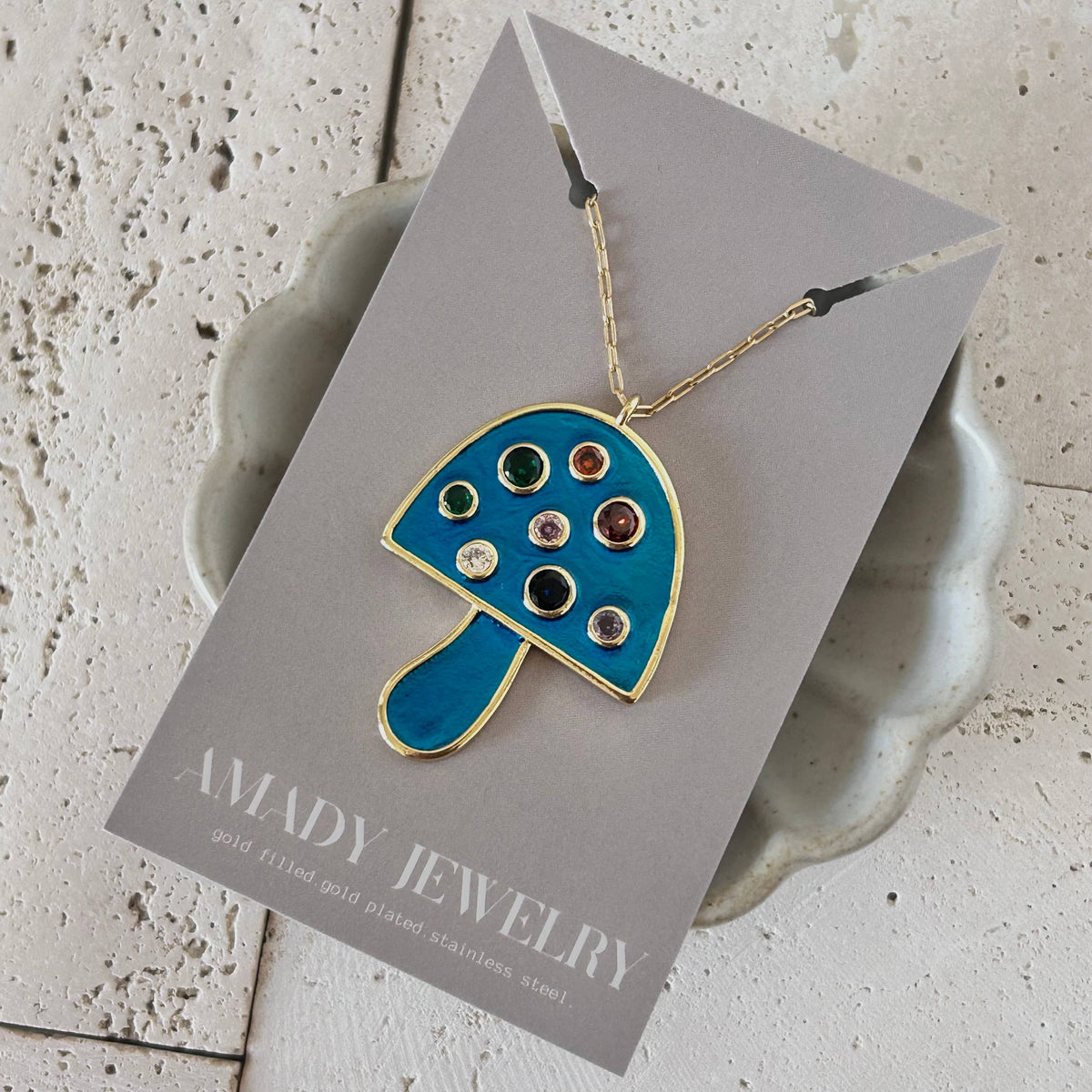 Big Mushroom pendant necklace colorful spring summer jewelry