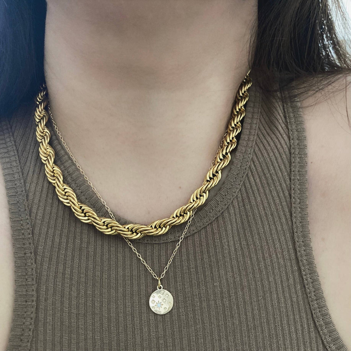 Thick Rope Chain Layering Necklace 18K Gold Plated