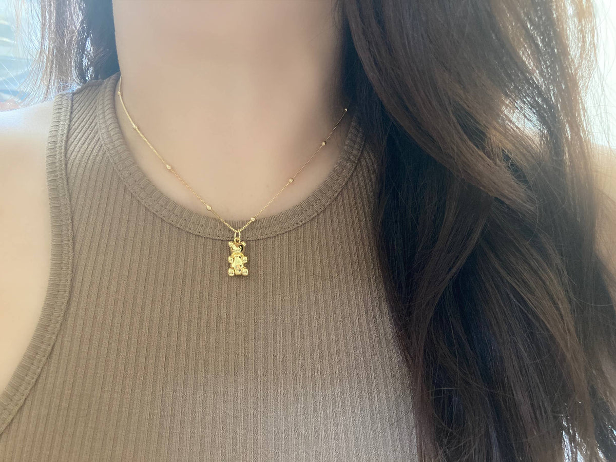Gold bear pendant necklace, gummy bear necklace, candy bear