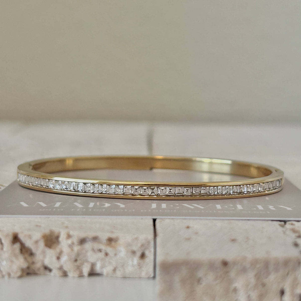 Tennis Bangle Bracelet 18K Gold Plated over stainless steel